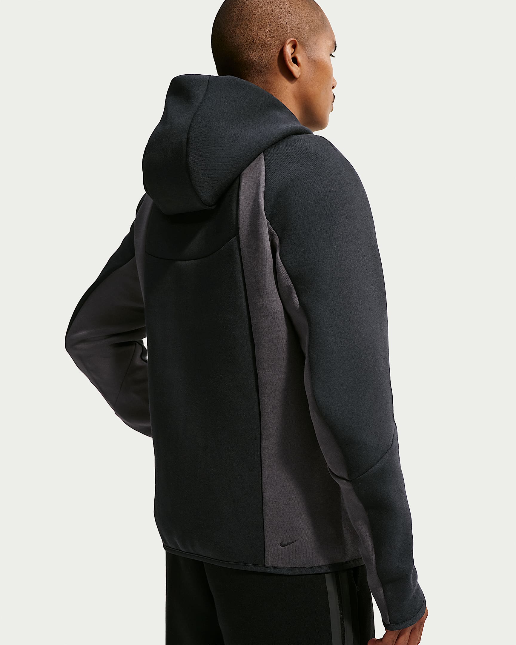 Nike Tech Renk Bloklu Tam Boy Fermuarlı Fleece Windrunner Erkek Ceketi - Siyah/Anthracite/Siyah