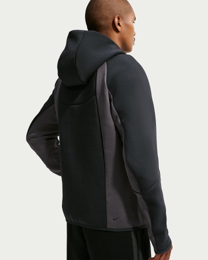 Nike Tech Renk Bloklu Tam Boy Fermuarlı Fleece Windrunner Erkek Ceketi - Siyah/Anthracite/Siyah