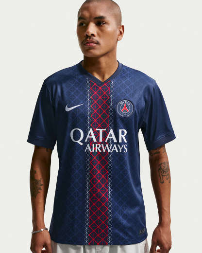 Paris Saint-Germain 2025/26 Stadyum İç Saha Nike Dri-FIT Erkek Futbol Taraftar Forması - Midnight Navy/Midnight Navy/Beyaz