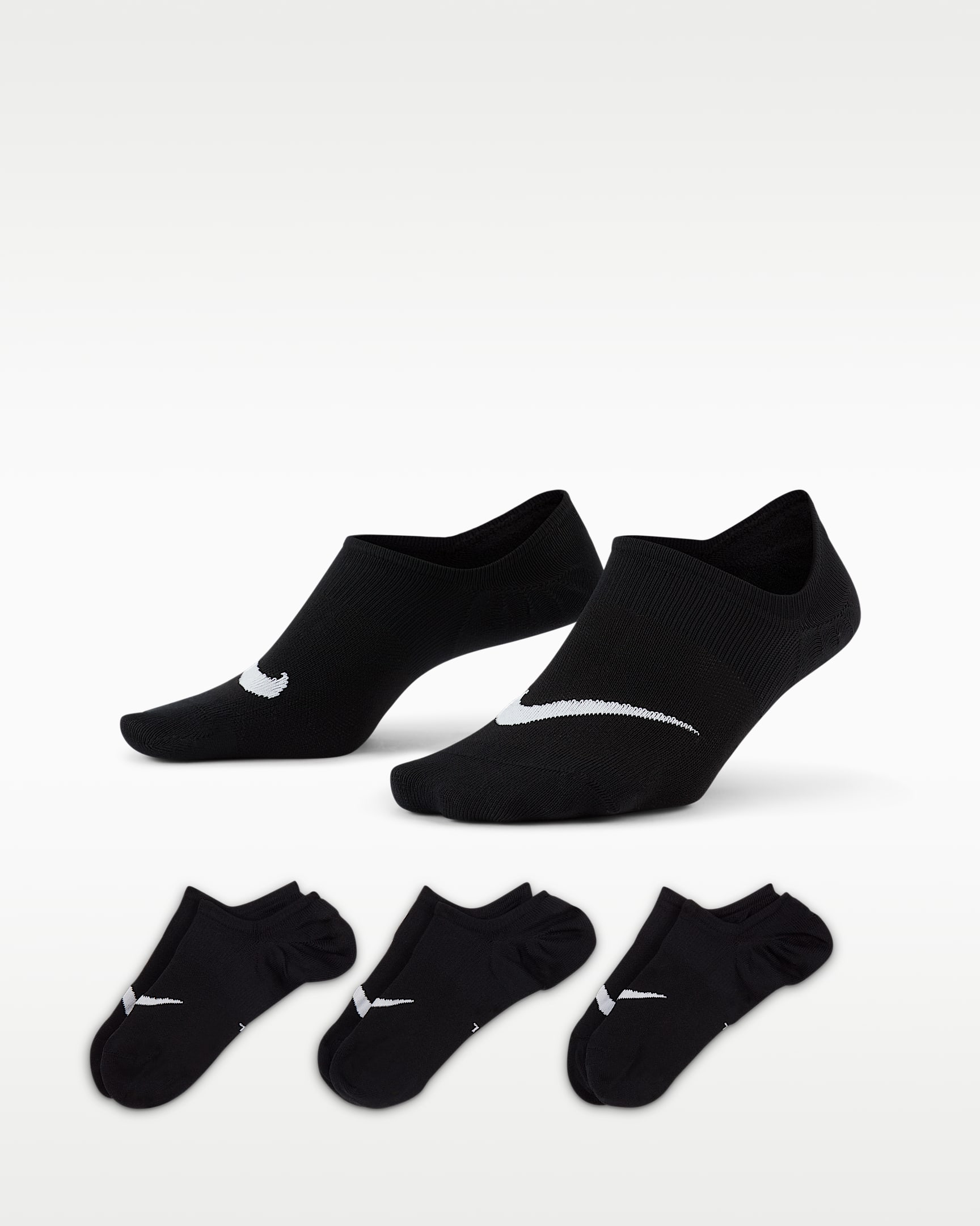 Nike Everyday Plus Lightweight Kadın Antrenman Babet Çorapları (3 Çift) - Siyah/Beyaz
