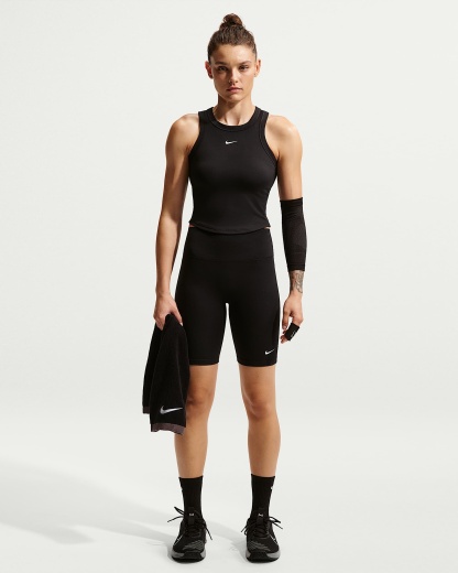 Nike One Yüksek Belli 20 cm Kadın Bisiklet Şortu - Siyah/Beyaz