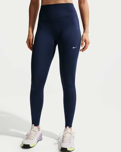 Nike One Seamless Front Yüksek Belli Tam Boy Kadın Taytı - Midnight Navy/Beyaz