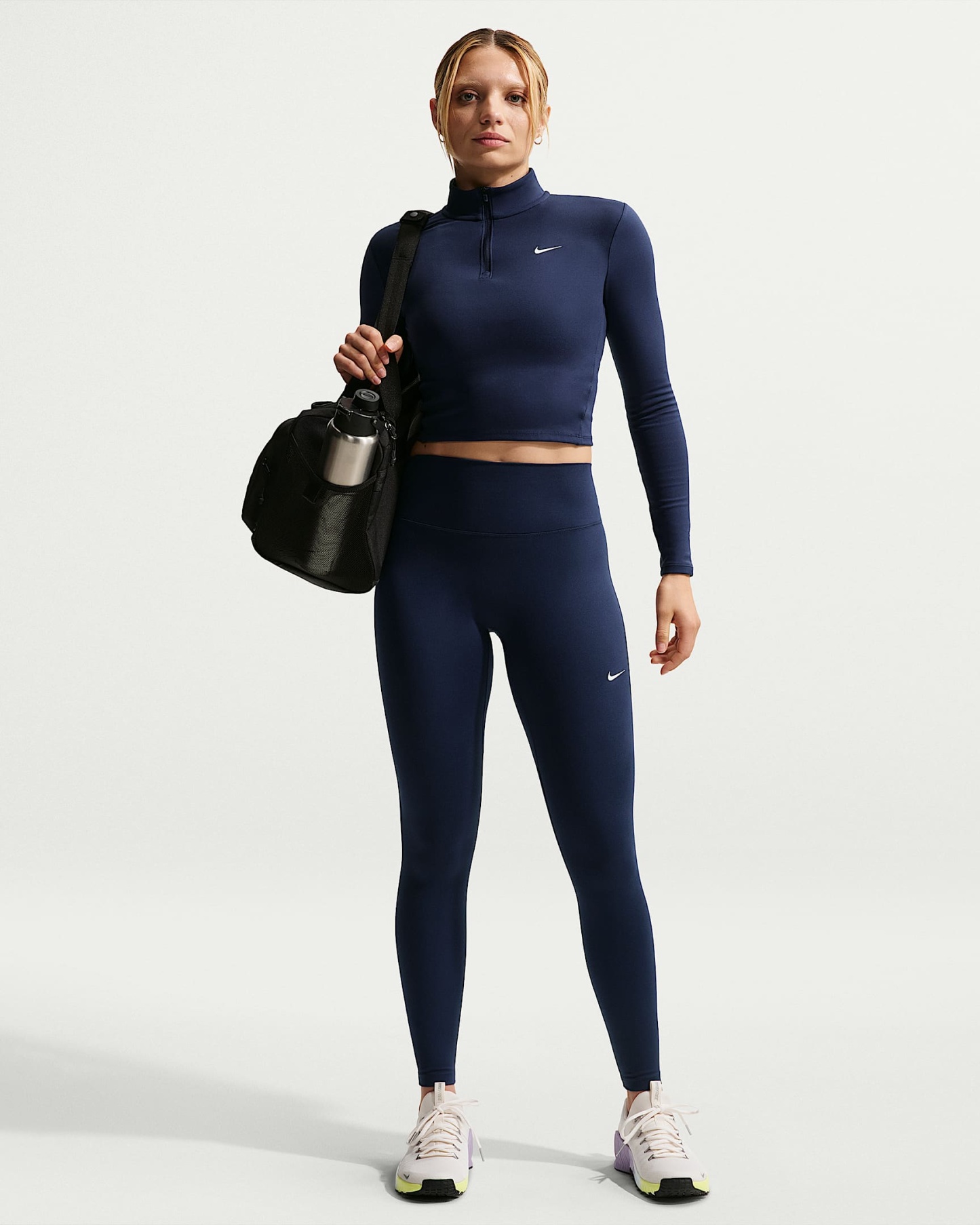 Nike One Seamless Front Yüksek Belli Tam Boy Kadın Taytı - Midnight Navy/Beyaz