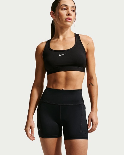Nike Swift Yüksek Belli 10 cm Sıkı Kesimli Cepli Kadın Koşu Şortu - Siyah
