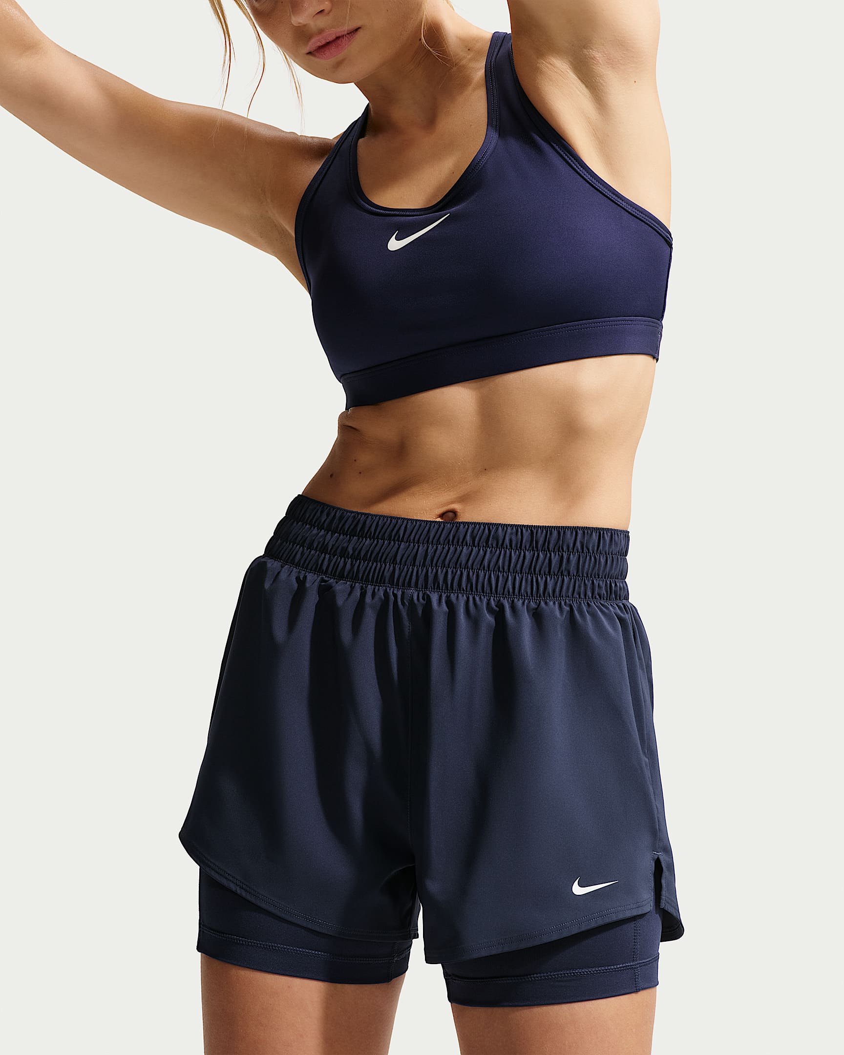 Nike One Dri-FIT Yüksek Belli 8 cm 2'si 1 Arada Kadın Şortu - Midnight Navy/Beyaz