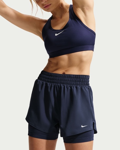 Nike One Dri-FIT Yüksek Belli 8 cm 2'si 1 Arada Kadın Şortu - Midnight Navy/Beyaz