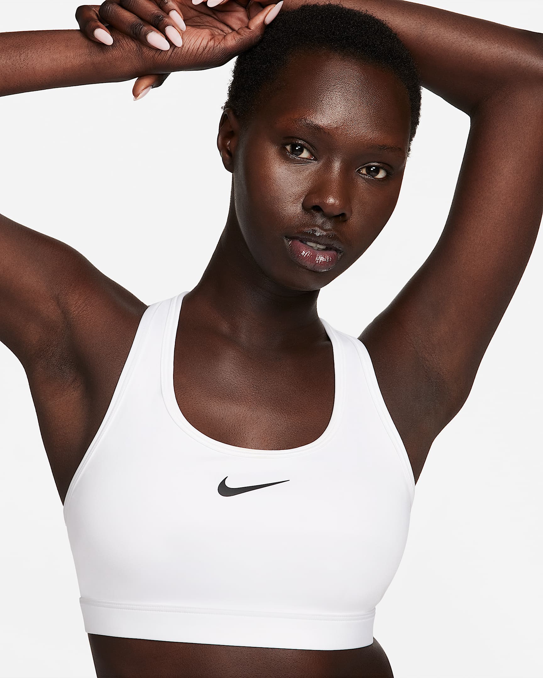 Nike Swoosh Orta Destekli Pedli Kadın Spor Sütyeni - Beyaz/Stone Mauve/Siyah