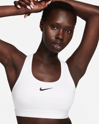 Nike Swoosh Orta Destekli Pedli Kadın Spor Sütyeni - Beyaz/Stone Mauve/Siyah