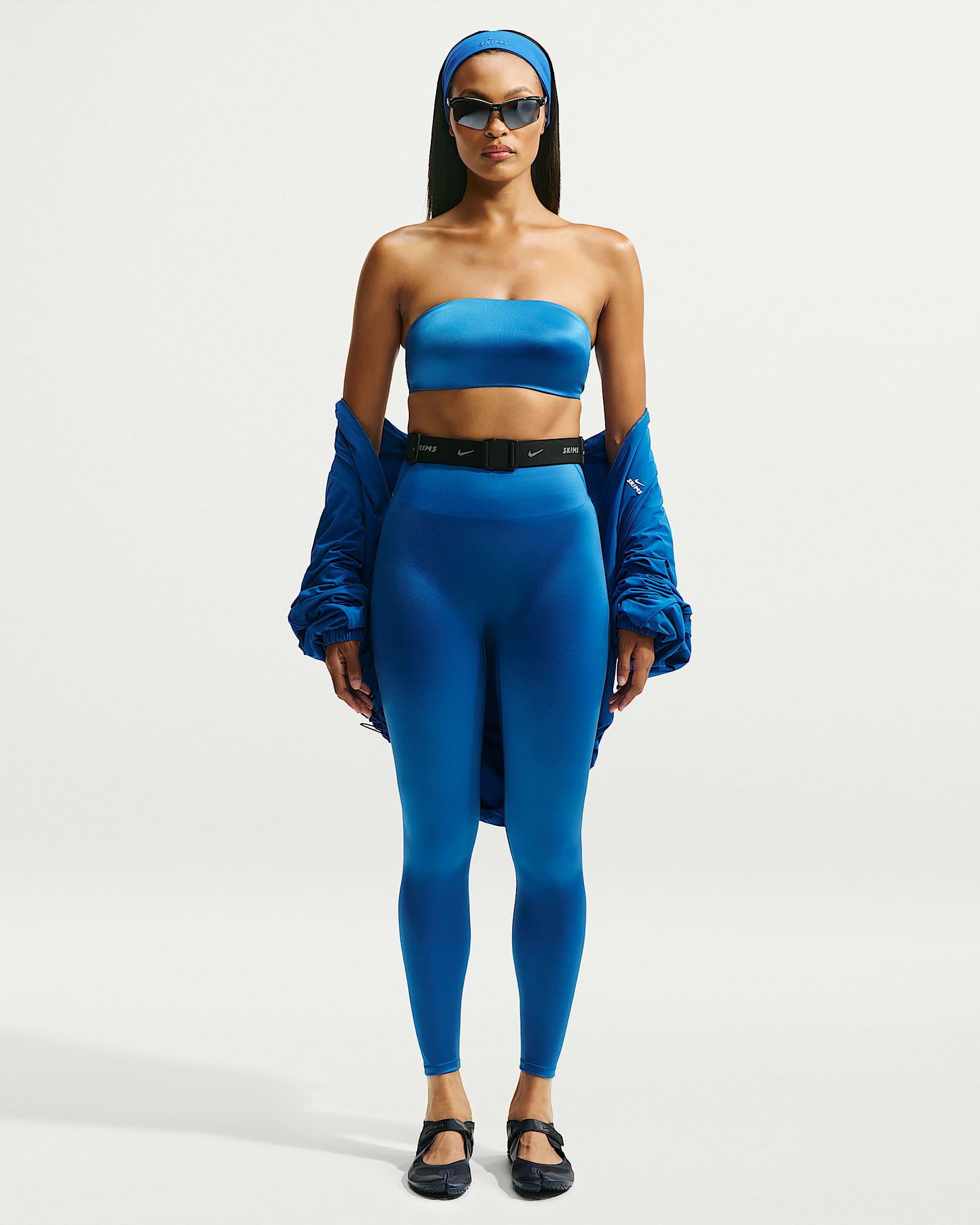 NikeSKIMS Satin Shine Yüksek Belli Dikişsiz 66 cm Kadın Taytı - NSKM Cobalt/NSKM Cobalt