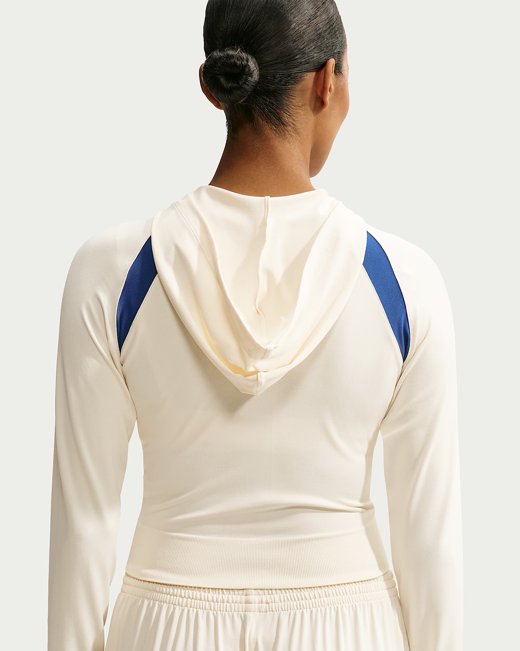 NikeSKIMS Stretch Knit Tam Fermuarlı Baby Kapüşonlu Kadın Üst - NSKM Actv Ivory/NSKM Cobalt