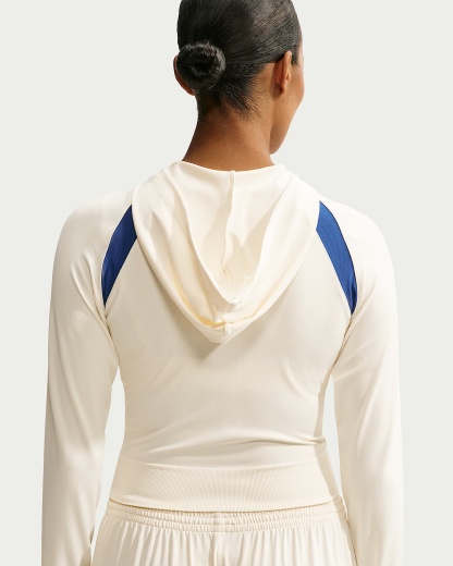 NikeSKIMS Stretch Knit Tam Fermuarlı Baby Kapüşonlu Kadın Üst - NSKM Actv Ivory/NSKM Cobalt