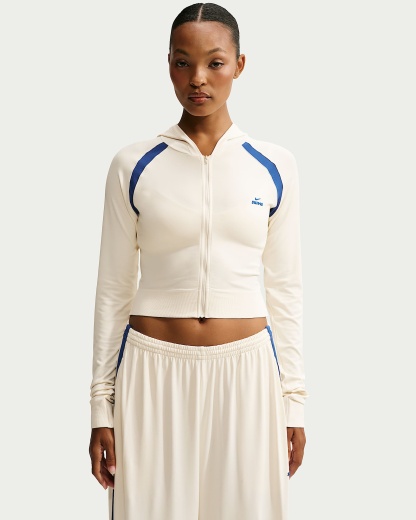 NikeSKIMS Stretch Knit Tam Fermuarlı Baby Kapüşonlu Kadın Üst - NSKM Actv Ivory/NSKM Cobalt