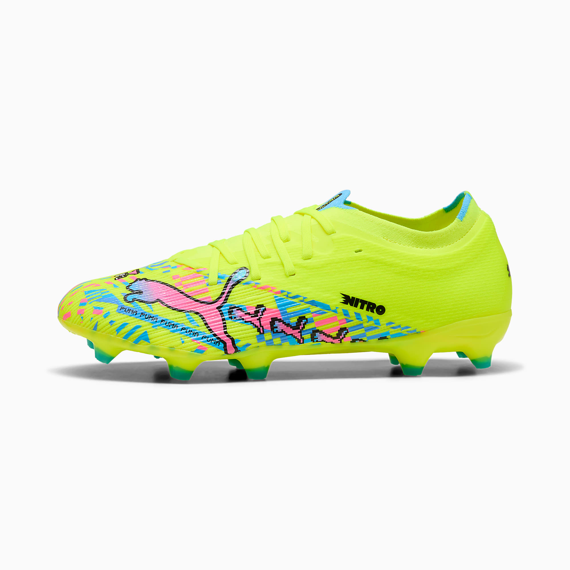 ULTRA NITRO™ 7 MATCH ADVANCED LEVEL FG/AG UNISEX Krampon - PUMA White-Blue Glimmer-Pink Glimmer-Yellow Alert - 109240_01 - Görsel 1