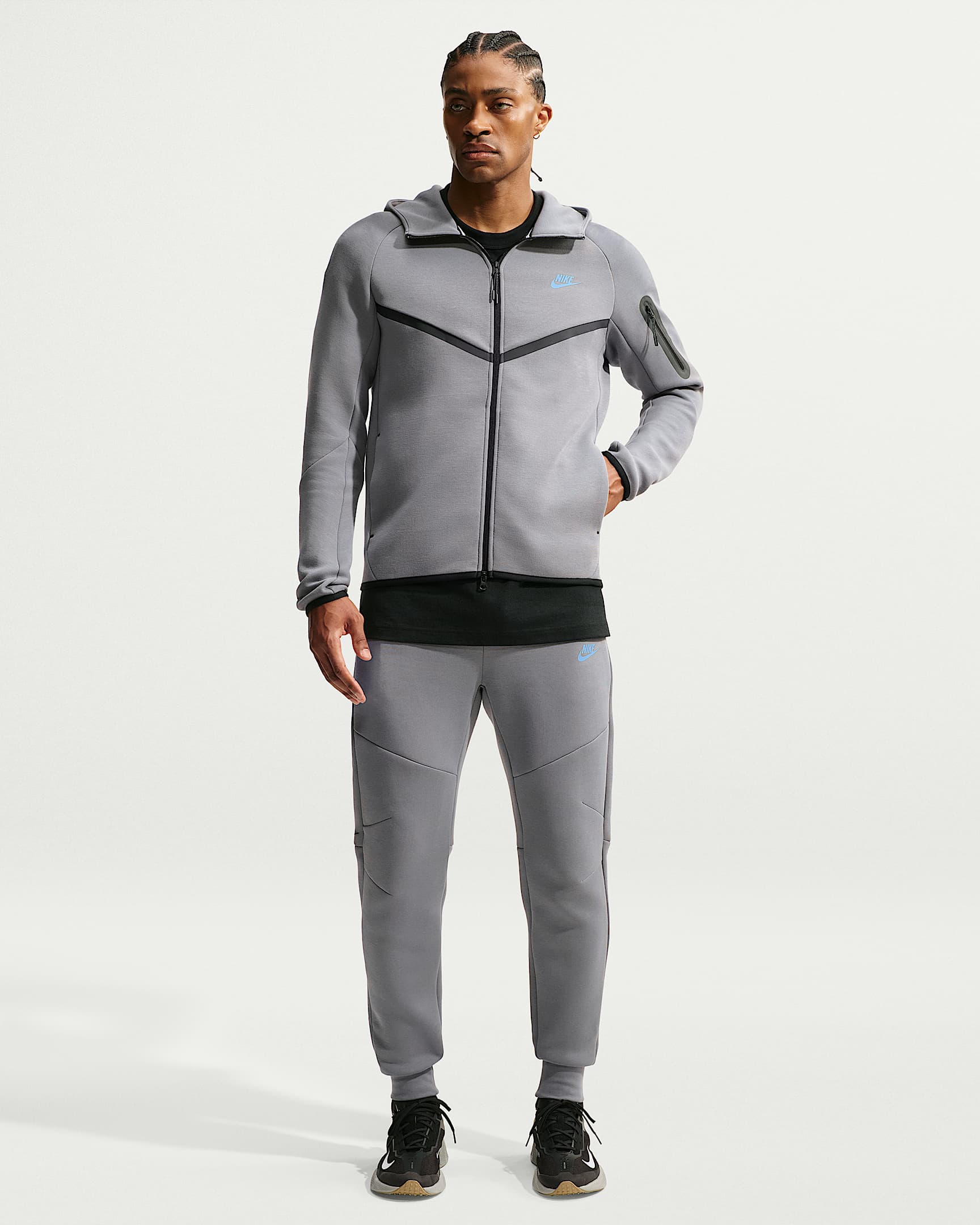 Nike Tech Fleece Windrunner Tam Boy Fermuarlı Erkek Ceketi - Smoke Grey/Football Blue