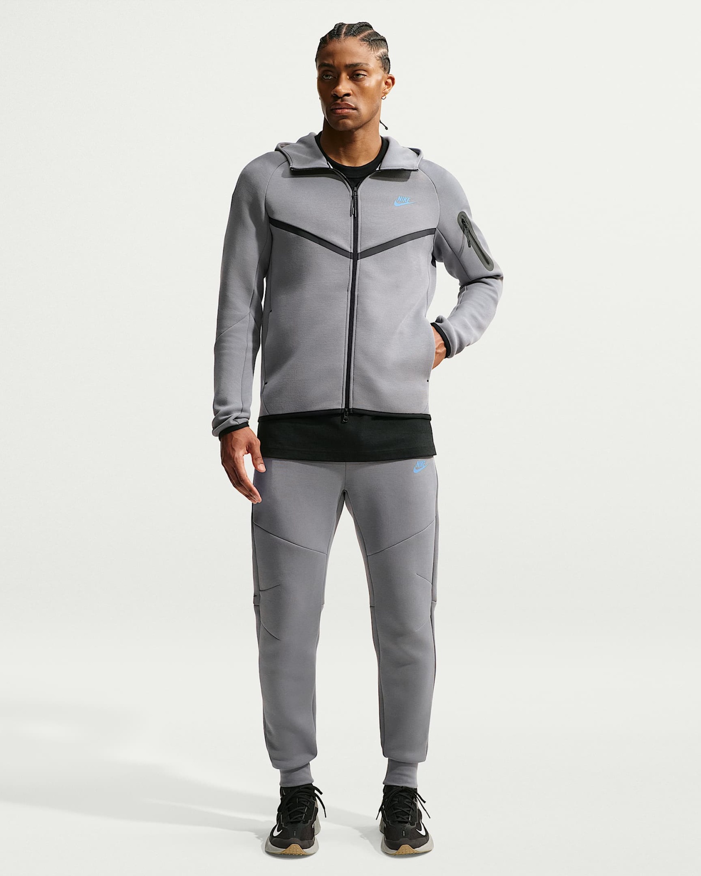 Nike Tech Fleece Windrunner Tam Boy Fermuarlı Erkek Ceketi - Smoke Grey/Football Blue