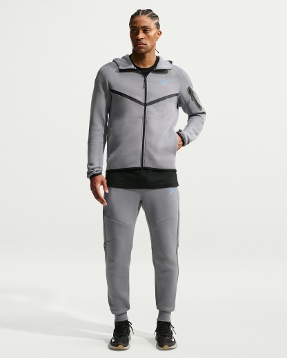 Nike Tech Fleece Windrunner Tam Boy Fermuarlı Erkek Ceketi - Smoke Grey/Football Blue