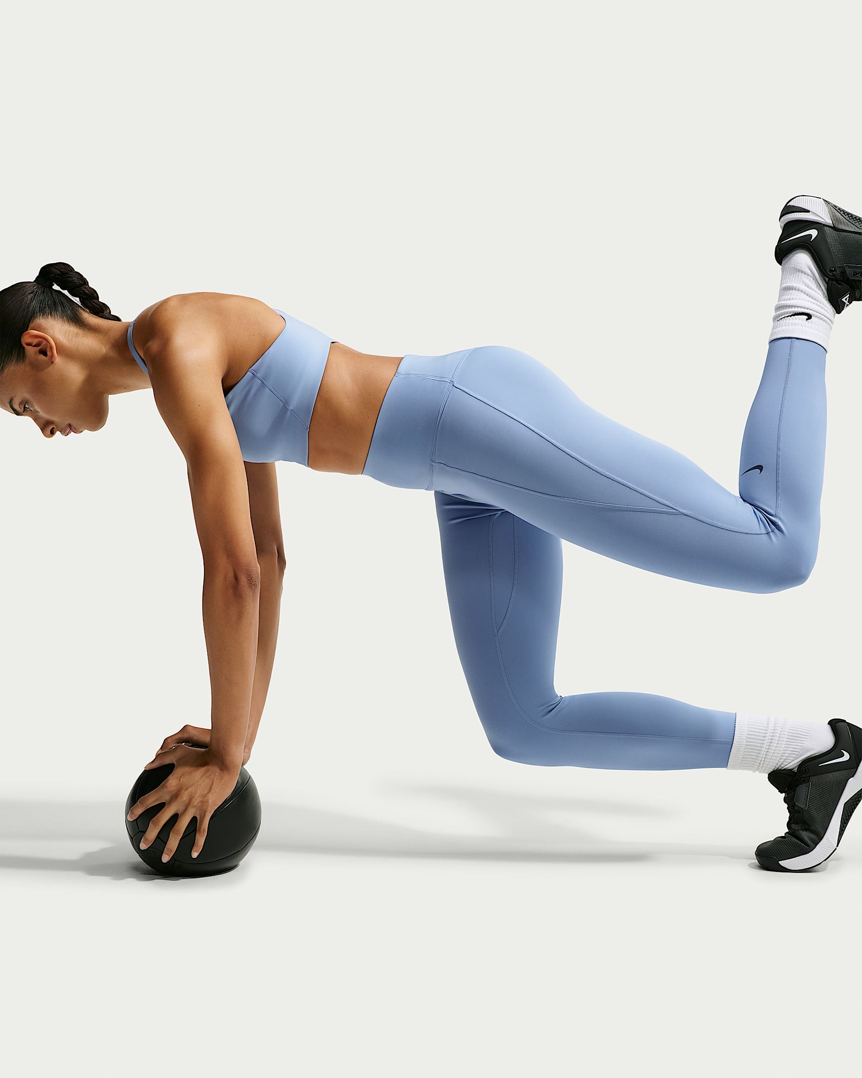 Nike Universa Yüksek Belli Bilek Üstü Ön Dikişsiz Kadın Taytı - Work Blue/Chambray/New Slate