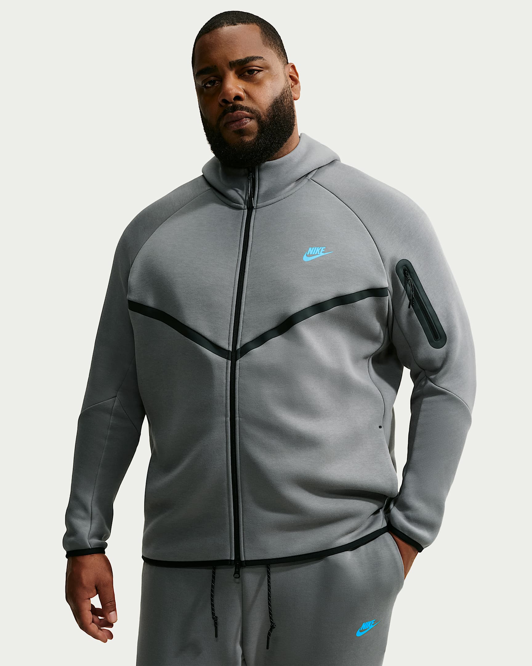 Nike Tech Fleece Windrunner Tam Boy Fermuarlı Erkek Ceketi - Smoke Grey/Football Blue