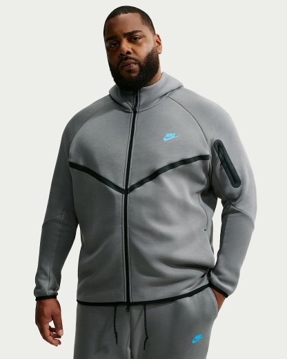 Nike Tech Fleece Windrunner Tam Boy Fermuarlı Erkek Ceketi - Smoke Grey/Football Blue