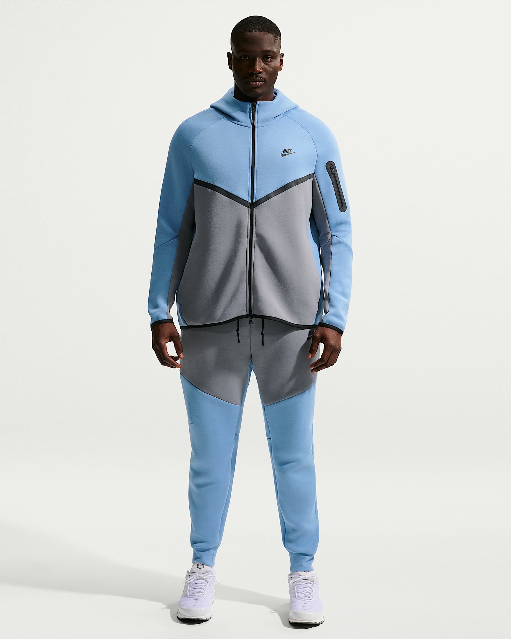 Nike Tech Fleece Windrunner Tam Boy Fermuarlı Erkek Ceketi - Work Blue/Cool Grey/Siyah