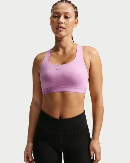 Nike Swift Yüksek Destekli Hafif Astarlı Kadın Spor Sütyeni - Light Magenta/Gümüş Rengi