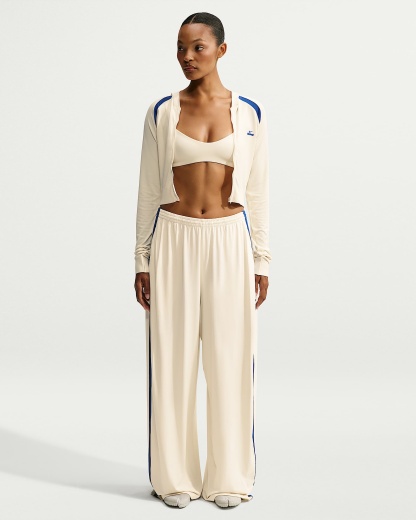 NikeSKIMS Stretch Knit Tam Fermuarlı Baby Kapüşonlu Kadın Üst - NSKM Actv Ivory/NSKM Cobalt