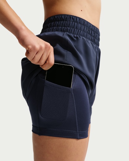 Nike One Dri-FIT Yüksek Belli 8 cm 2'si 1 Arada Kadın Şortu - Midnight Navy/Beyaz