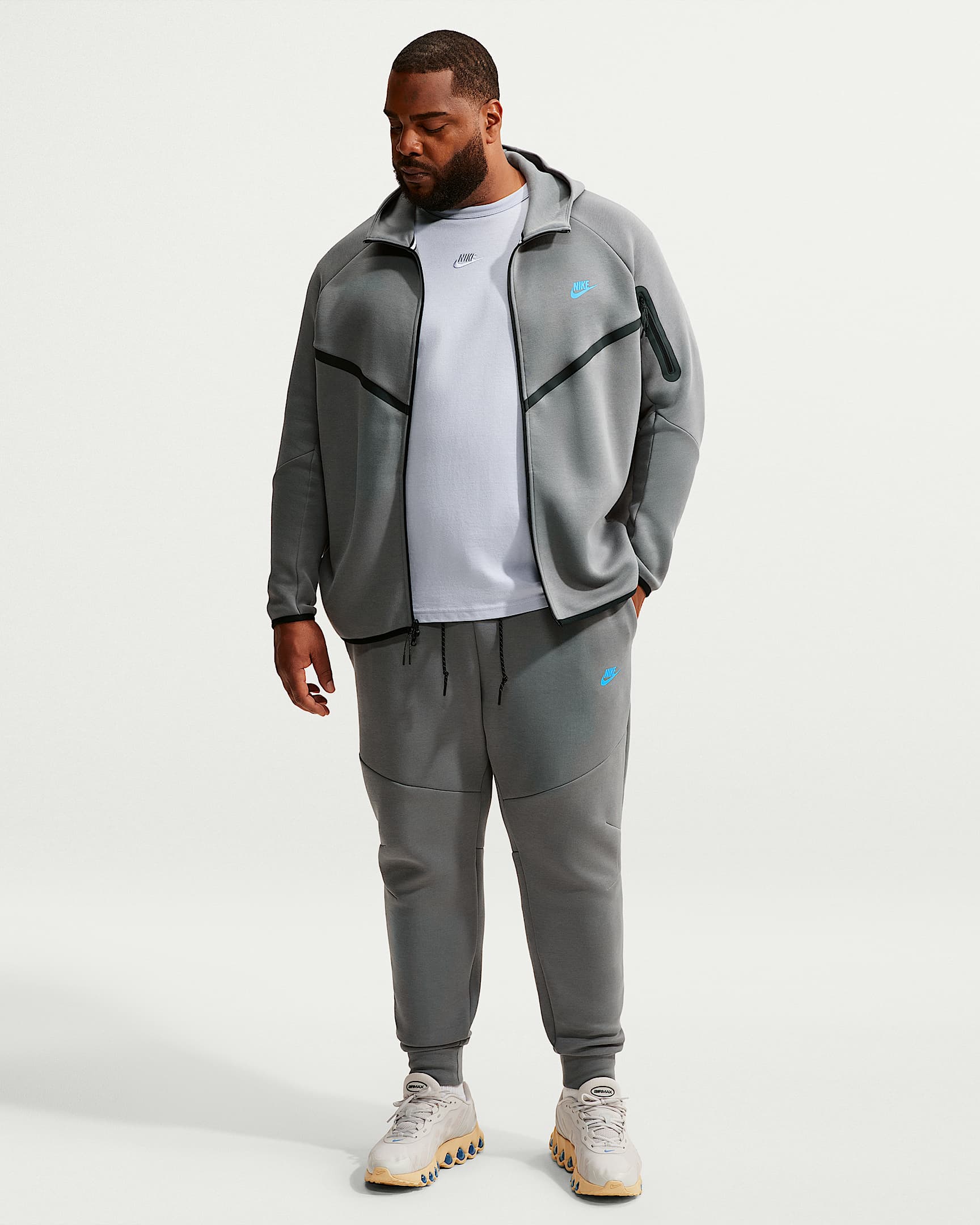Nike Tech Fleece Windrunner Tam Boy Fermuarlı Erkek Ceketi - Smoke Grey/Football Blue