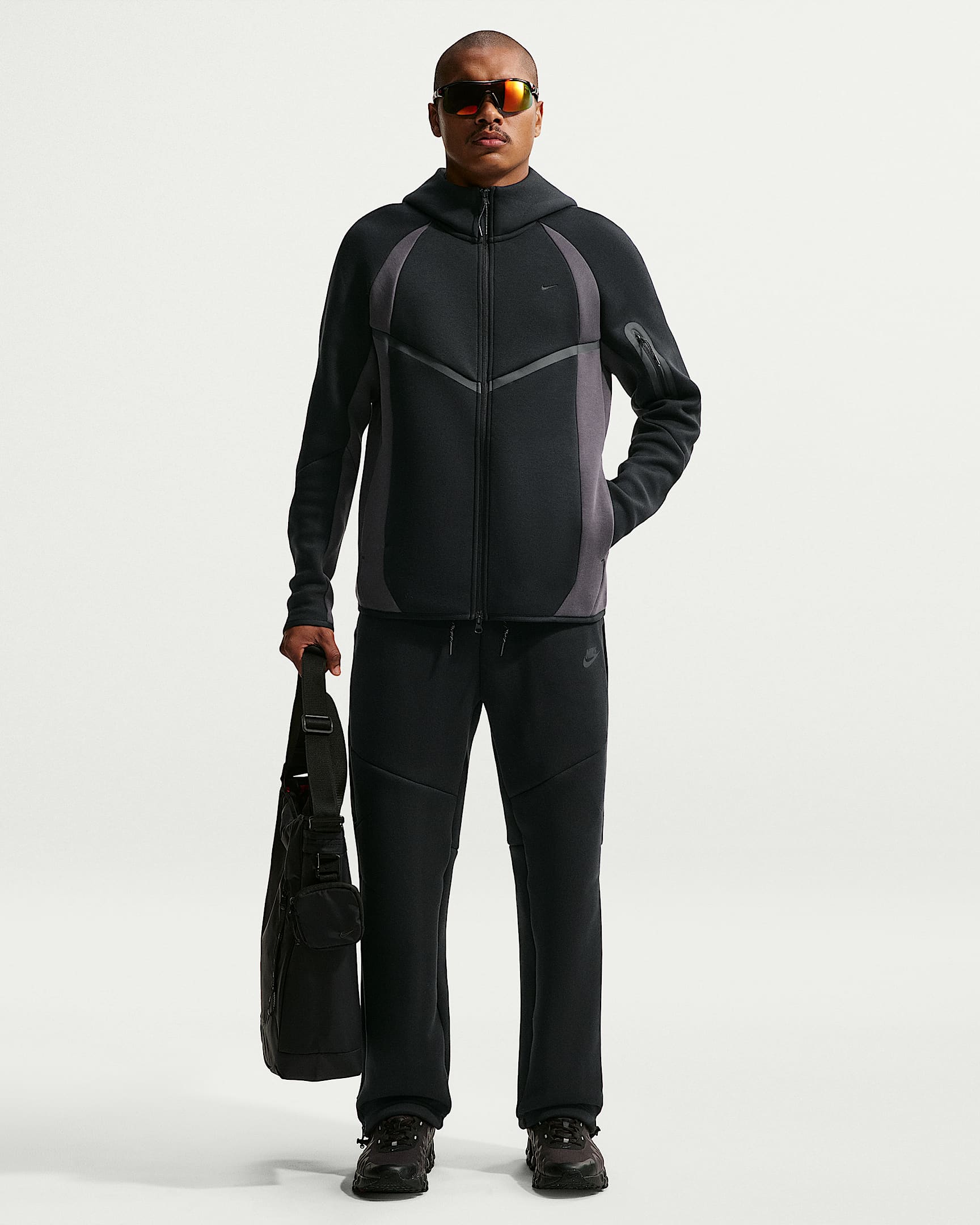 Nike Tech Renk Bloklu Tam Boy Fermuarlı Fleece Windrunner Erkek Ceketi - Siyah/Anthracite/Siyah