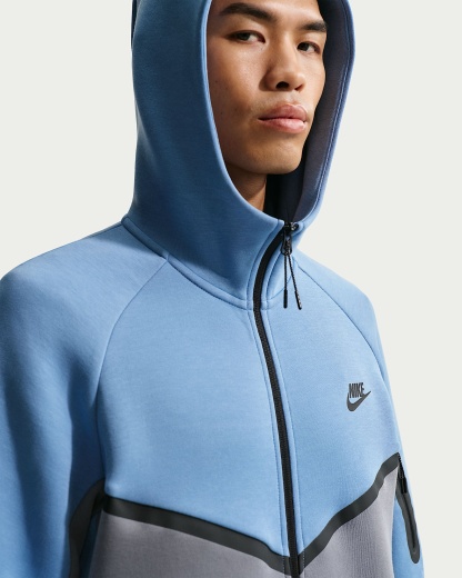 Nike Tech Fleece Windrunner Tam Boy Fermuarlı Erkek Ceketi - Work Blue/Cool Grey/Siyah