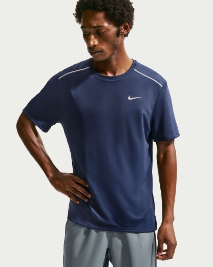 Nike Miler Dri-FIT Kısa Kollu Erkek Koşu Üstü - Midnight Navy/Obsidian