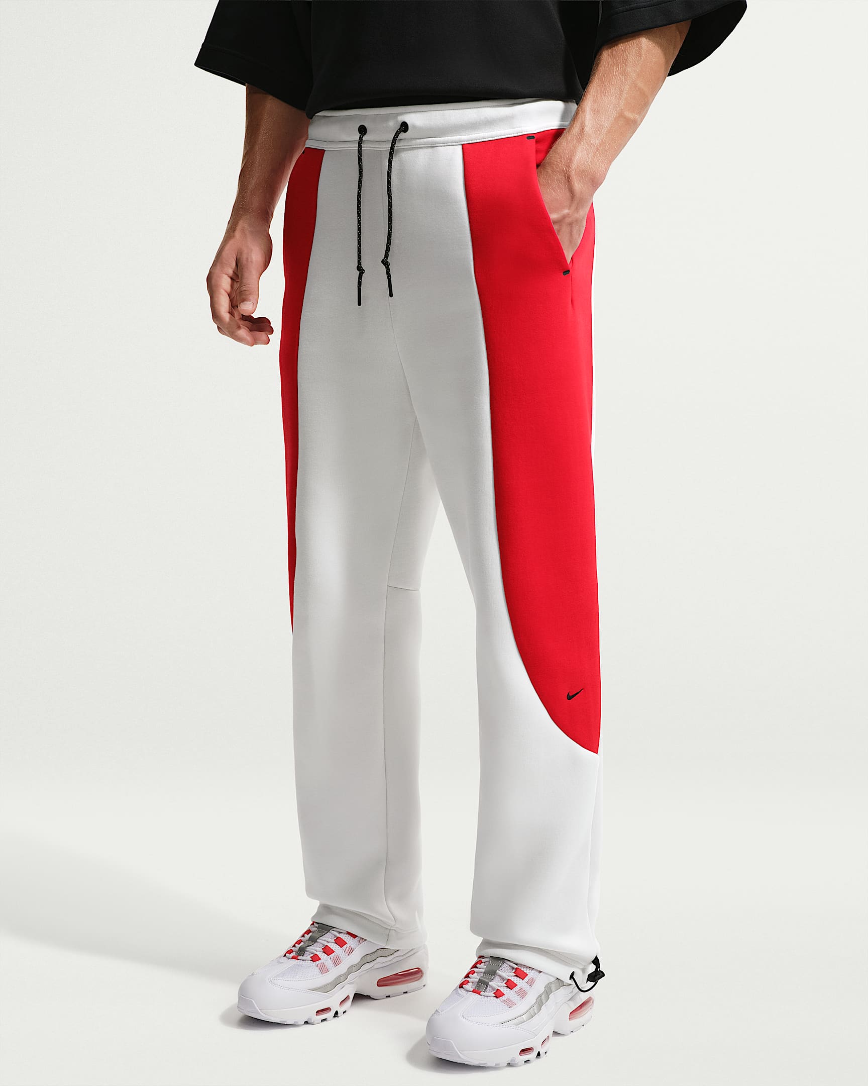 Nike Tech Renk Bloklu Açık Paçalı Fleece Erkek Eşofman Altı - Summit White/University Red/Siyah