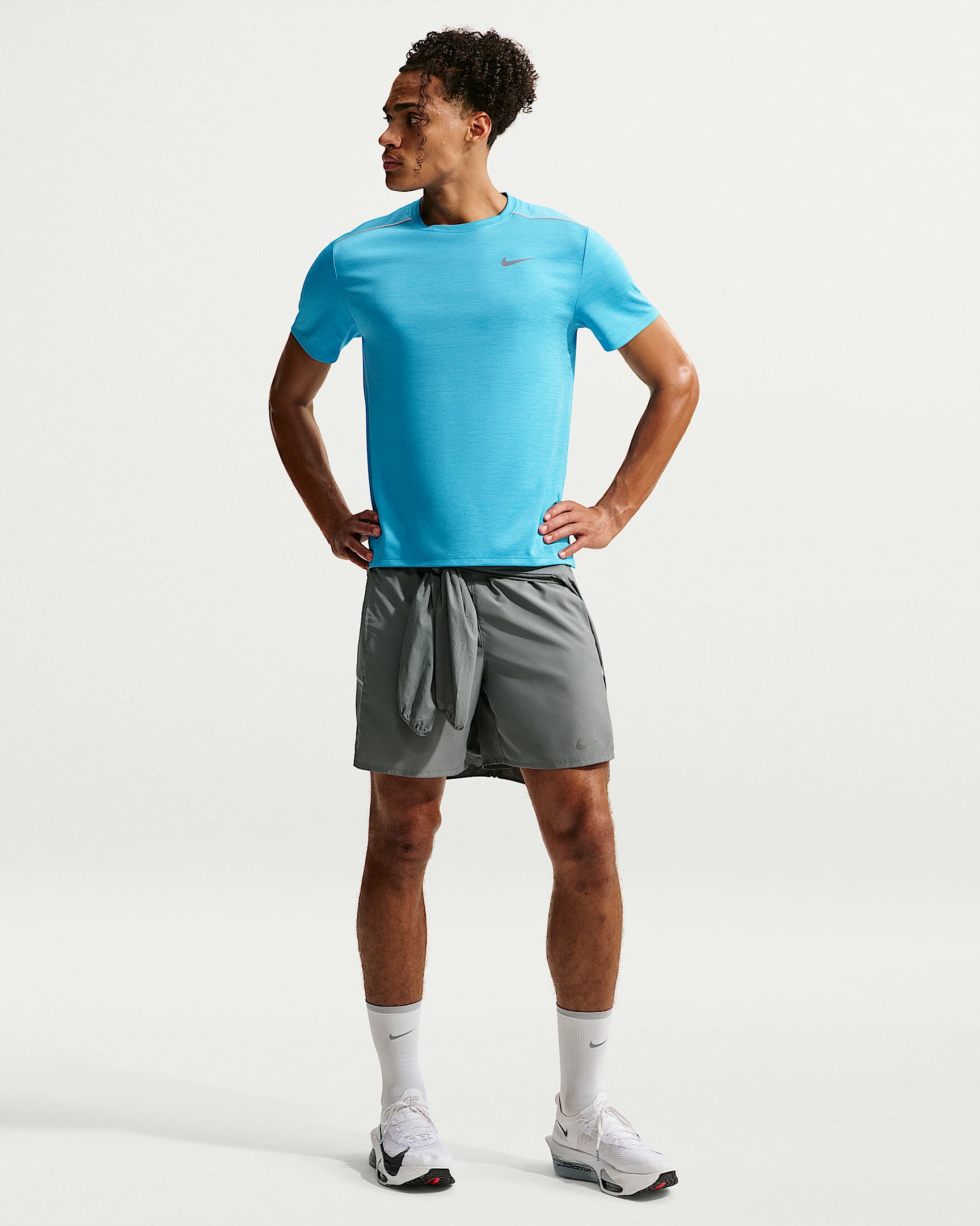 Nike Miler Dri-FIT Kısa Kollu Erkek Koşu Üstü - Baltic Blue/Light Current Blue/Heather