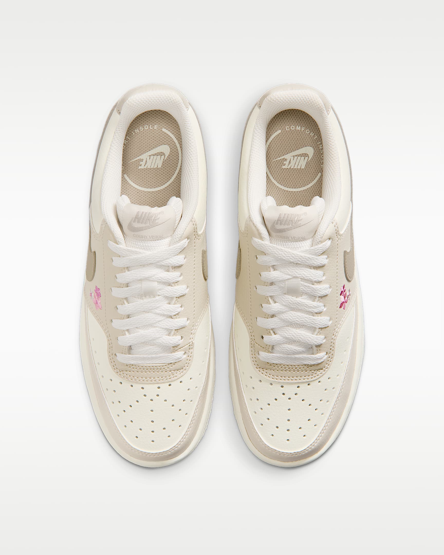 Nike Court Vision Low SE "Stitched Floral" Kadın Ayakkabısı - Sail/Light Orewood Brown/Cream II