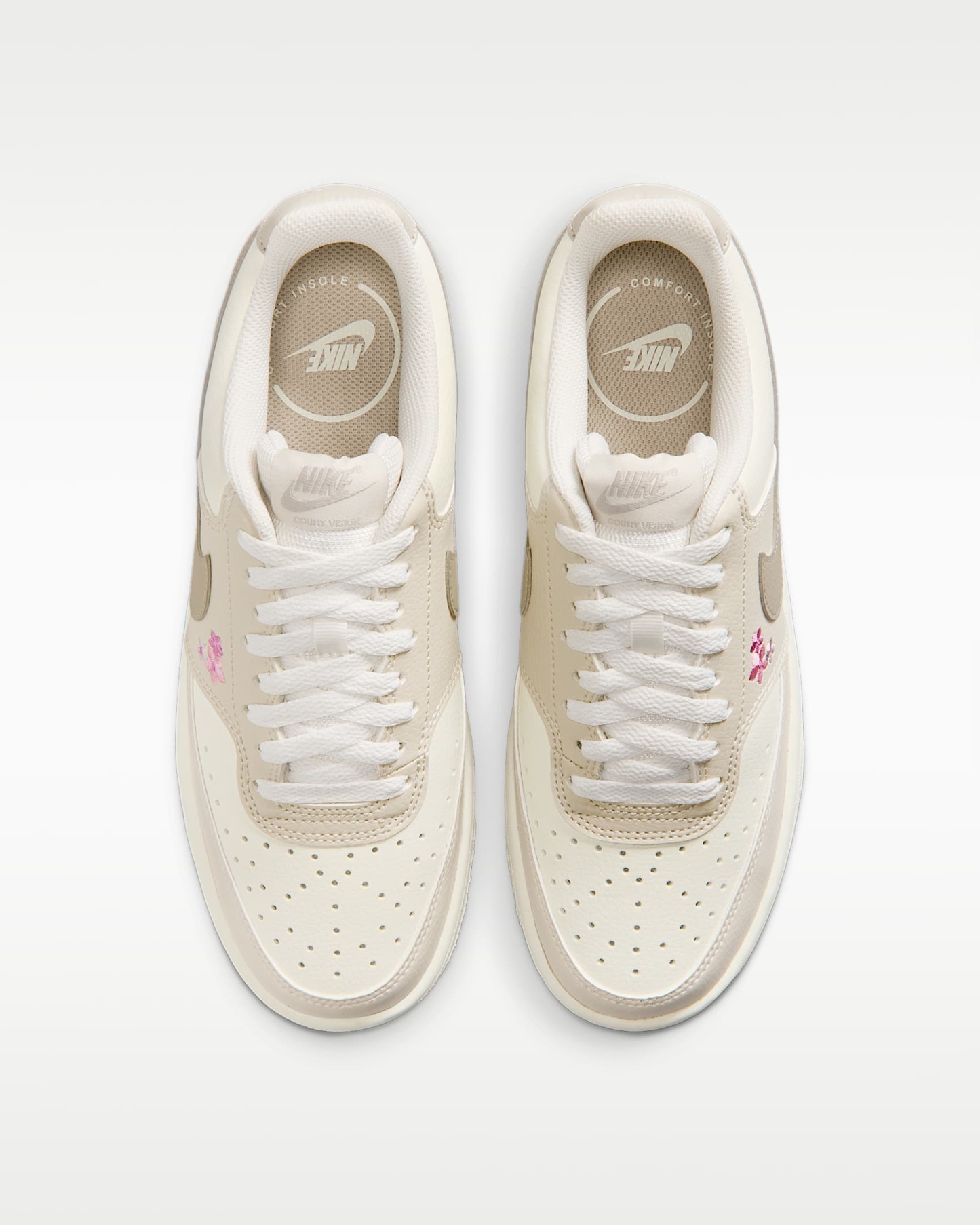 Nike Court Vision Low SE "Stitched Floral" Kadın Ayakkabısı - Sail/Light Orewood Brown/Cream II