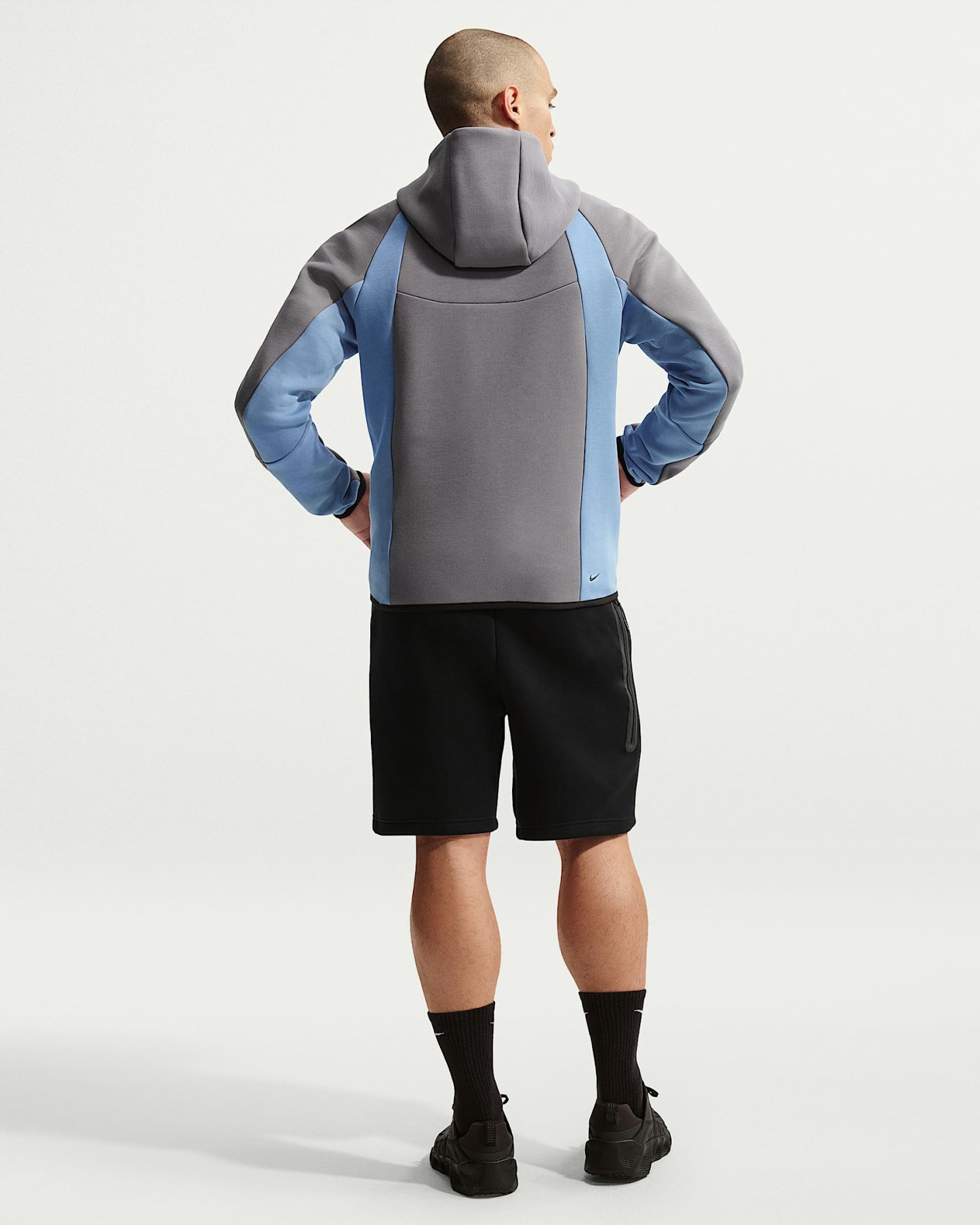 Nike Tech Renk Bloklu Tam Boy Fermuarlı Fleece Windrunner Erkek Ceketi - Pencil Point/Work Blue/Siyah