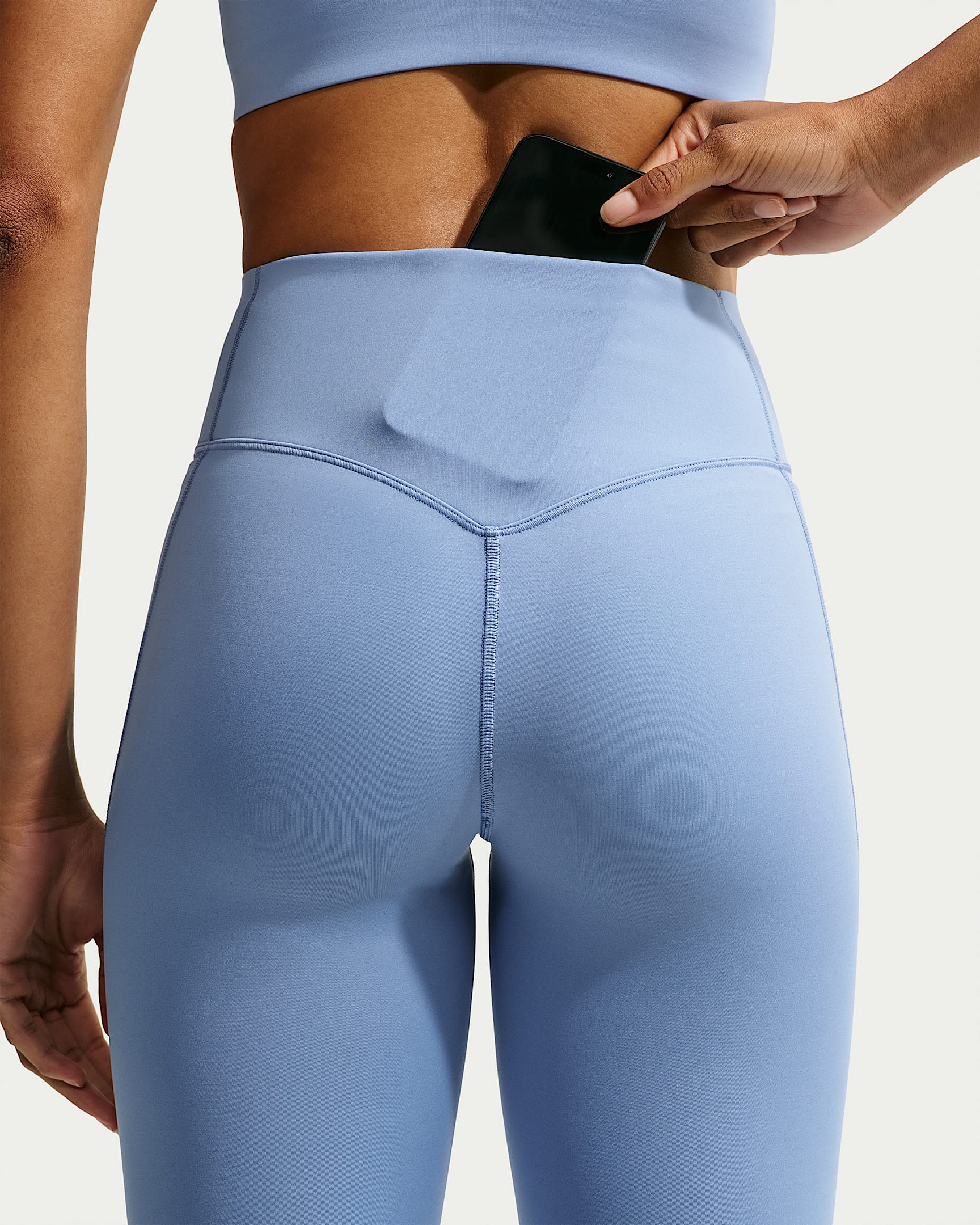 Nike Universa Yüksek Belli Bilek Üstü Ön Dikişsiz Kadın Taytı - Work Blue/Chambray/New Slate