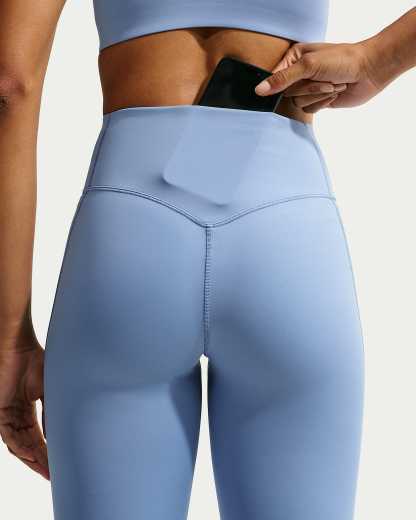 Nike Universa Yüksek Belli Bilek Üstü Ön Dikişsiz Kadın Taytı - Work Blue/Chambray/New Slate