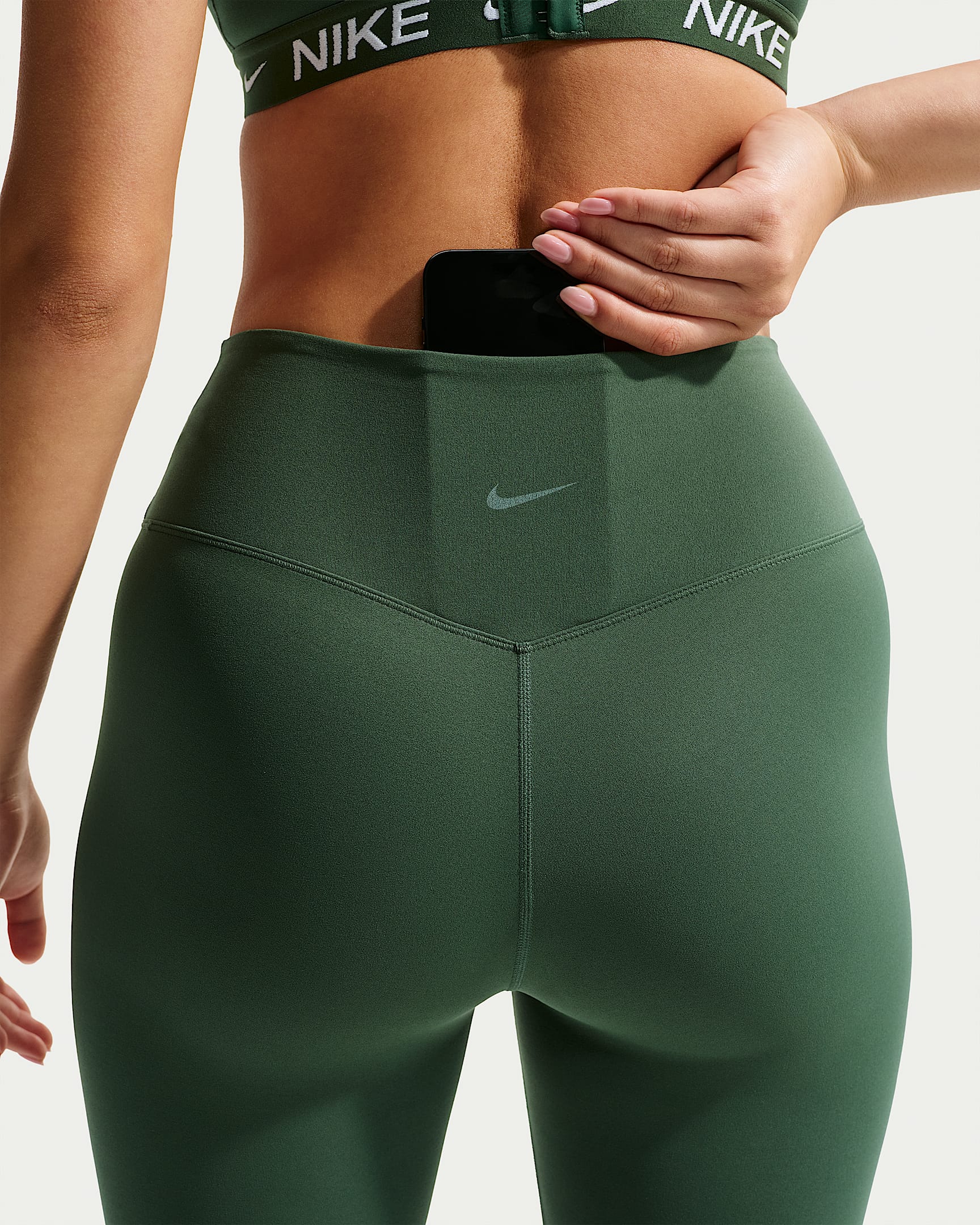 Nike Zenvy Yüksek Belli Ön Dikişsiz Tam Boy Kadın Taytı - Fir/Beyaz