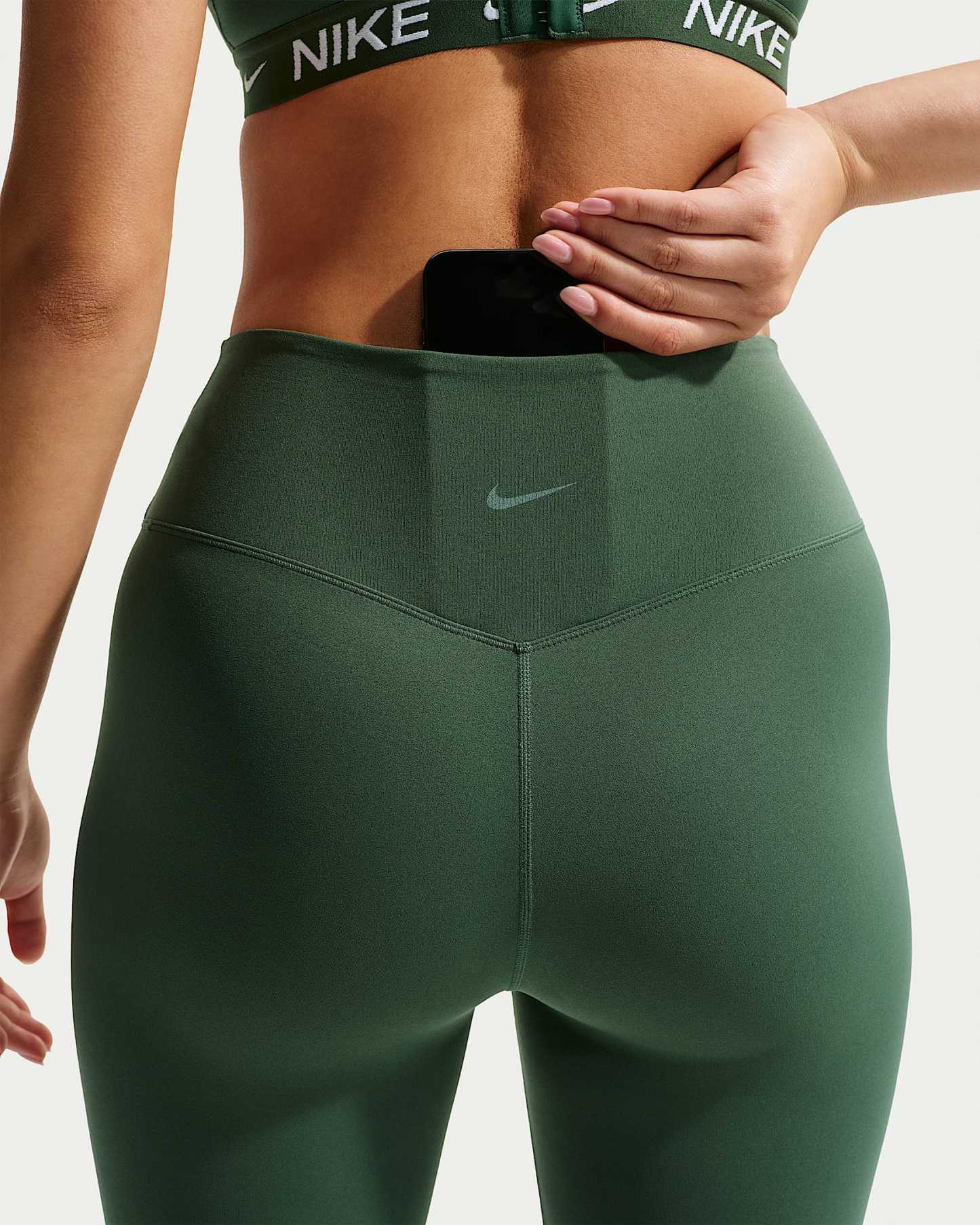 Nike Zenvy Yüksek Belli Ön Dikişsiz Tam Boy Kadın Taytı - Fir/Beyaz