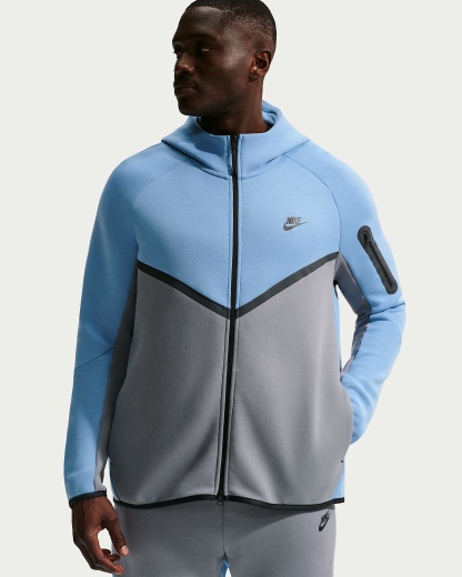 Nike Tech Fleece Windrunner Tam Boy Fermuarlı Erkek Ceketi - Work Blue/Cool Grey/Siyah