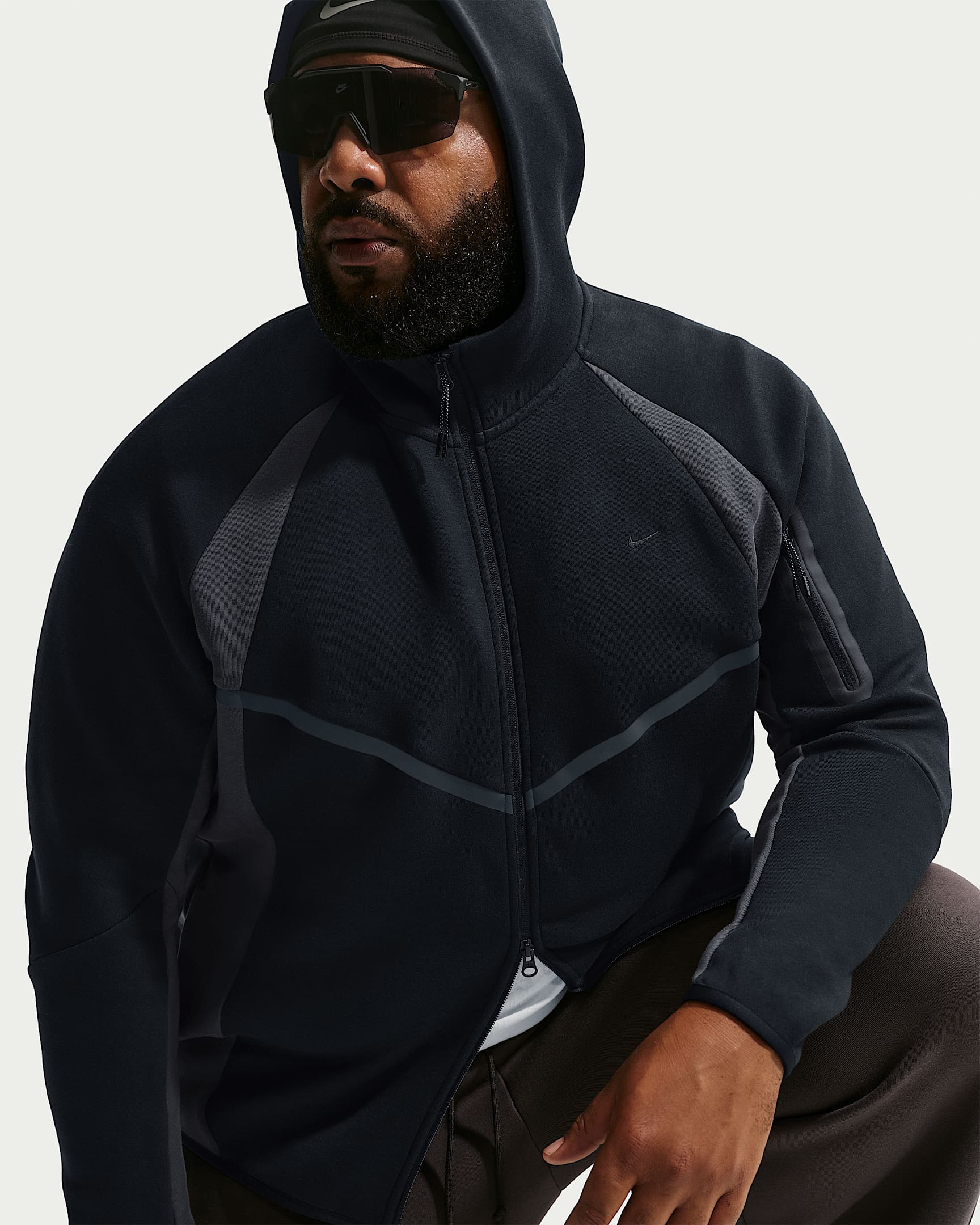 Nike Tech Renk Bloklu Tam Boy Fermuarlı Fleece Windrunner Erkek Ceketi - Siyah/Anthracite/Siyah