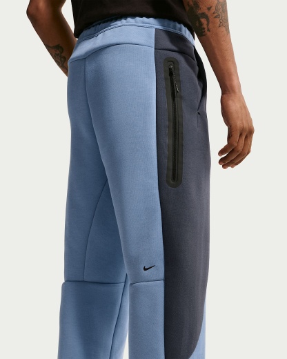 Nike Tech Renk Bloklu Açık Paçalı Fleece Erkek Eşofman Altı - Work Blue/Thunder Blue/Siyah
