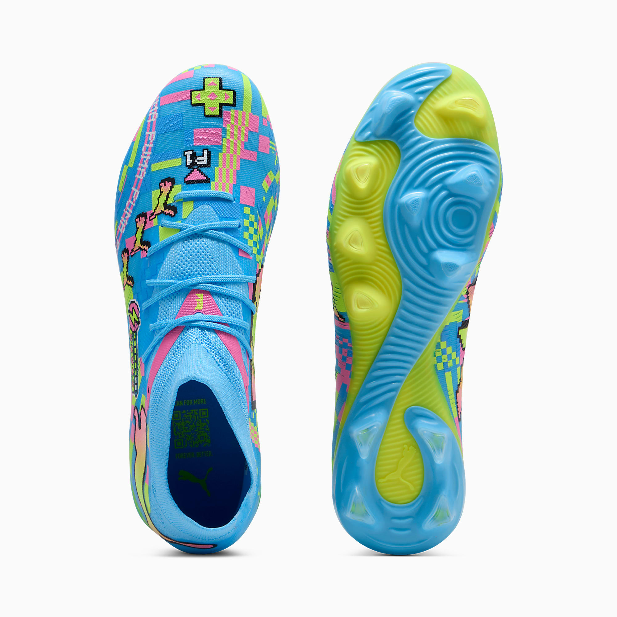 FUTURE 9 MATCH ADVANCED LEVEL FG/AG UNISEX Krampon - PUMA White-Blue Glimmer-Pink Glimmer-Yellow Alert - 109213_01 - Görsel 4