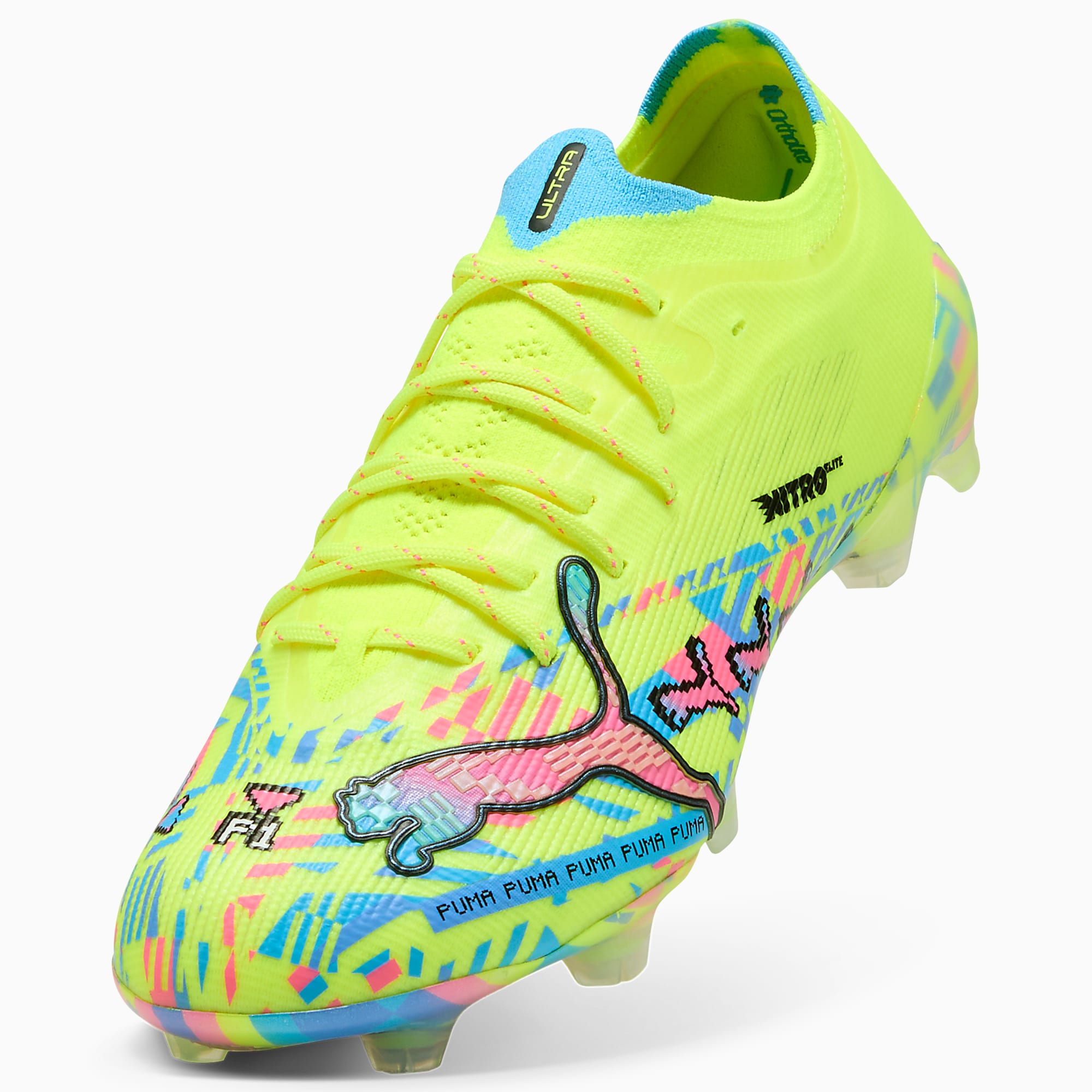 ULTRA NITRO™ 7 ULTIMATE ADVANCED LEVEL FG UNISEX Krampon - PUMA White-Blue Glimmer-Pink Glimmer-Yellow Alert - 109238_01 - Görsel 6