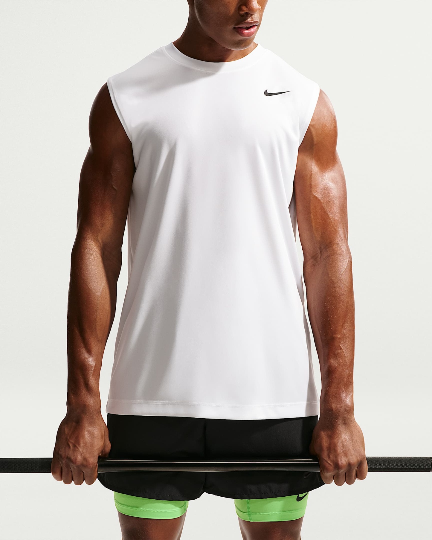 Nike Dri-FIT Kolsuz Erkek Antrenman Üstü - Beyaz/Siyah