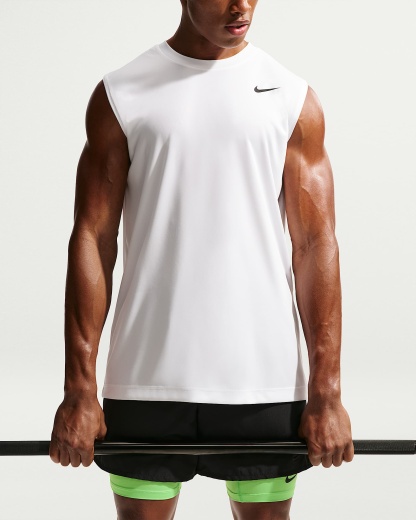 Nike Dri-FIT Kolsuz Erkek Antrenman Üstü - Beyaz/Siyah