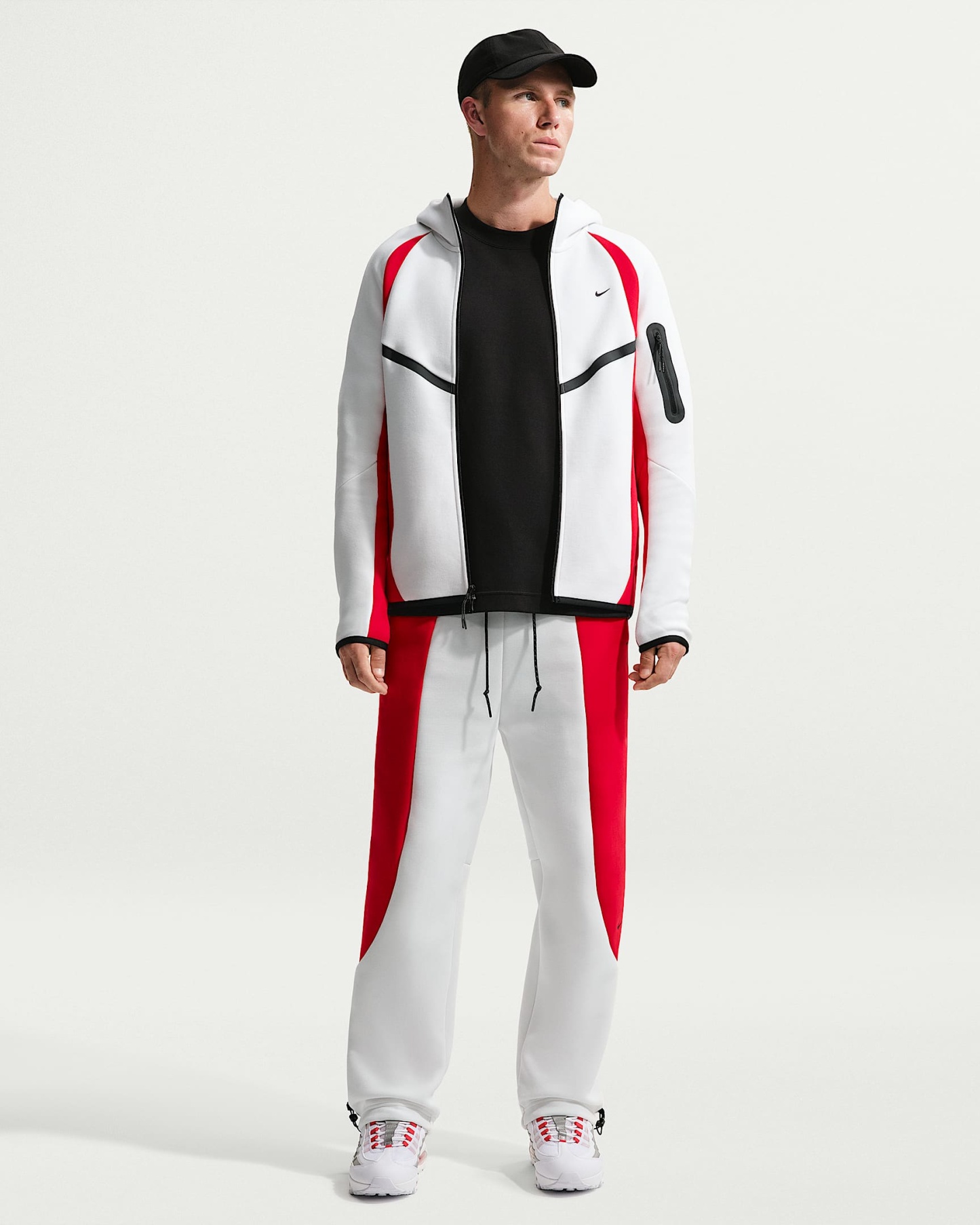 Nike Tech Renk Bloklu Açık Paçalı Fleece Erkek Eşofman Altı - Summit White/University Red/Siyah