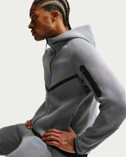 Nike Tech Fleece Windrunner Tam Boy Fermuarlı Erkek Ceketi - Smoke Grey/Football Blue