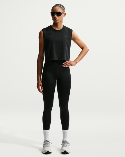 Nike Swift Butterfly Dri-FIT Kolsuz Kadın Koşu Tişörtü - Siyah